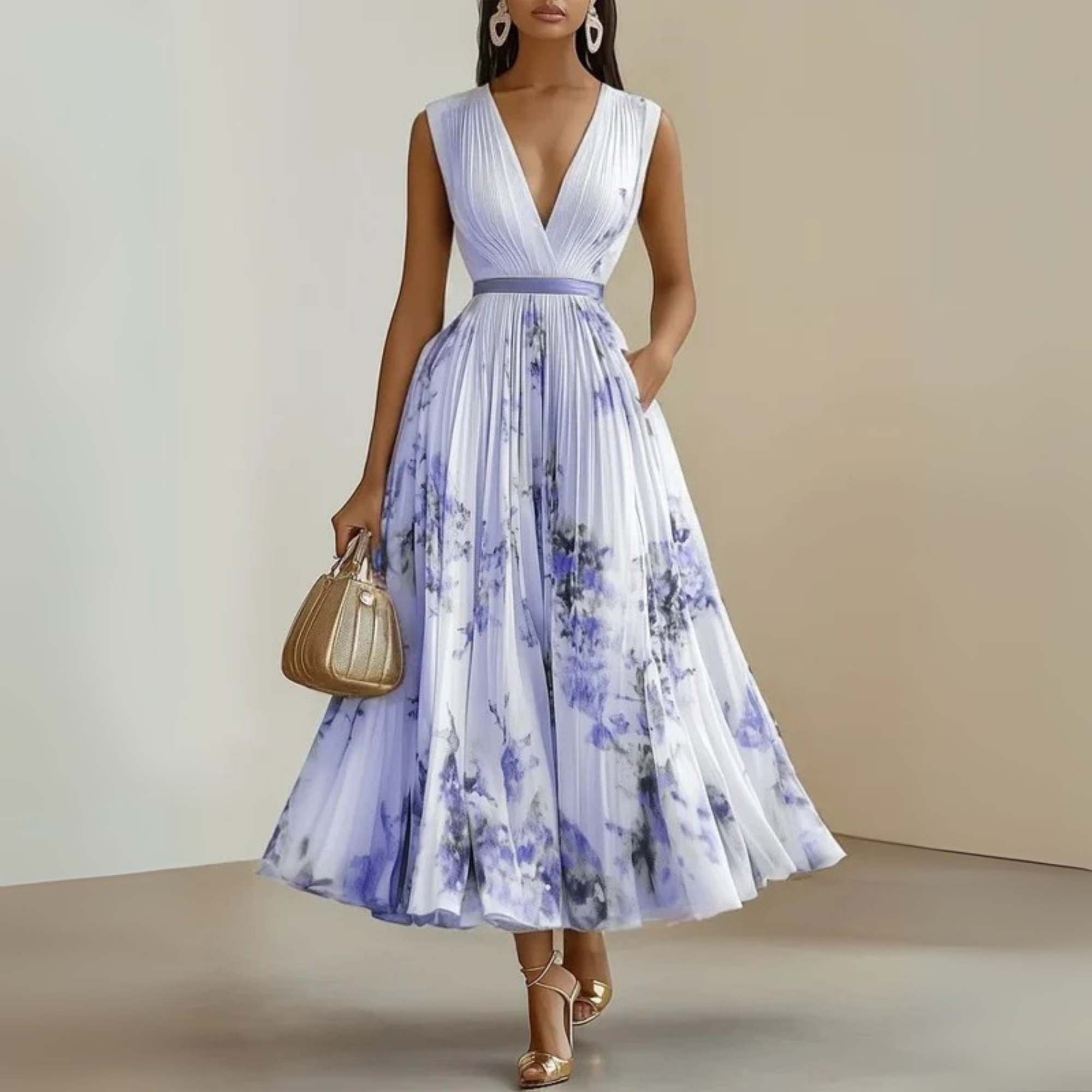 Marenza | Dames Maxi Jurk V-Hals Geplooid Bloemenprint