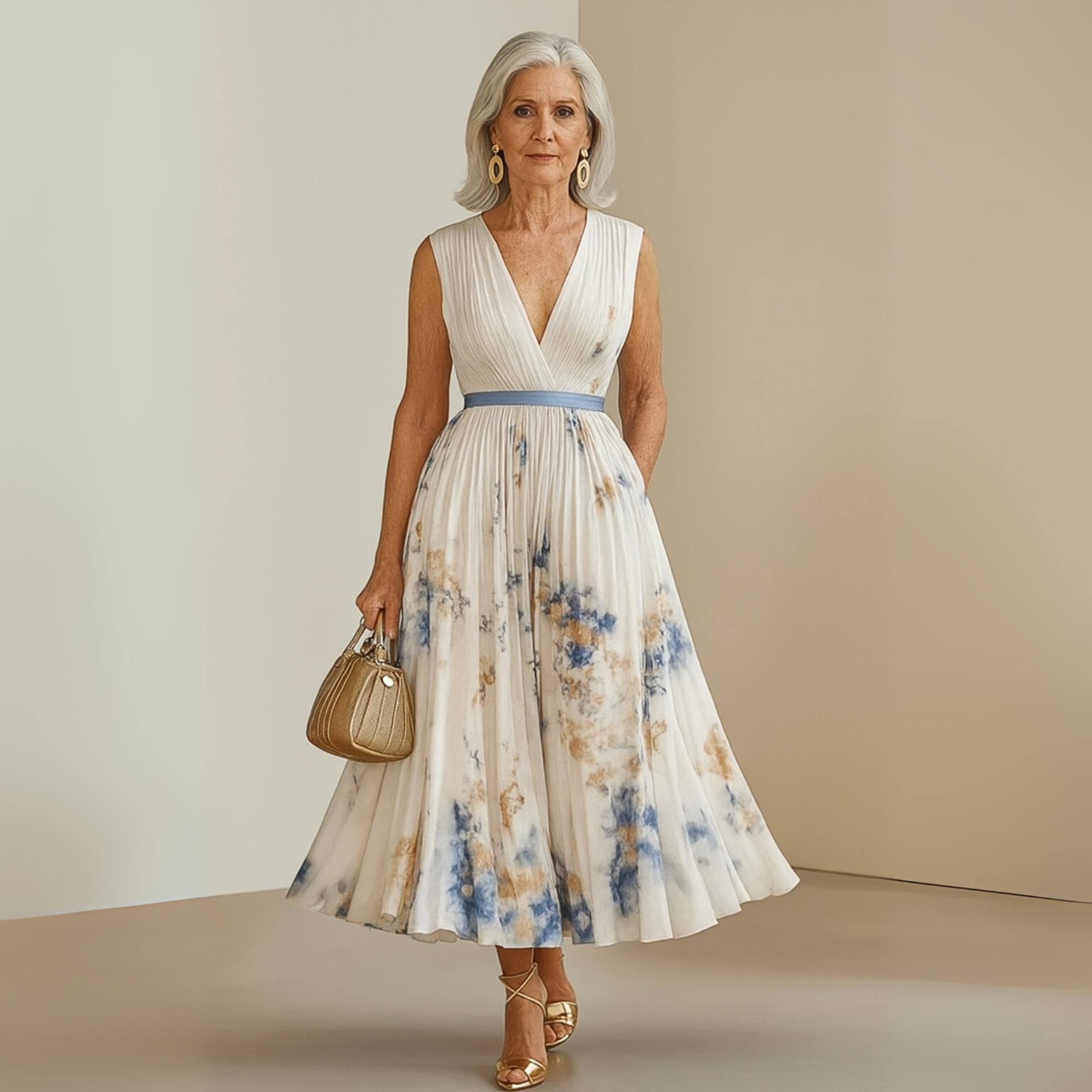 Marenza | Dames Maxi Jurk V-Hals Geplooid Bloemenprint