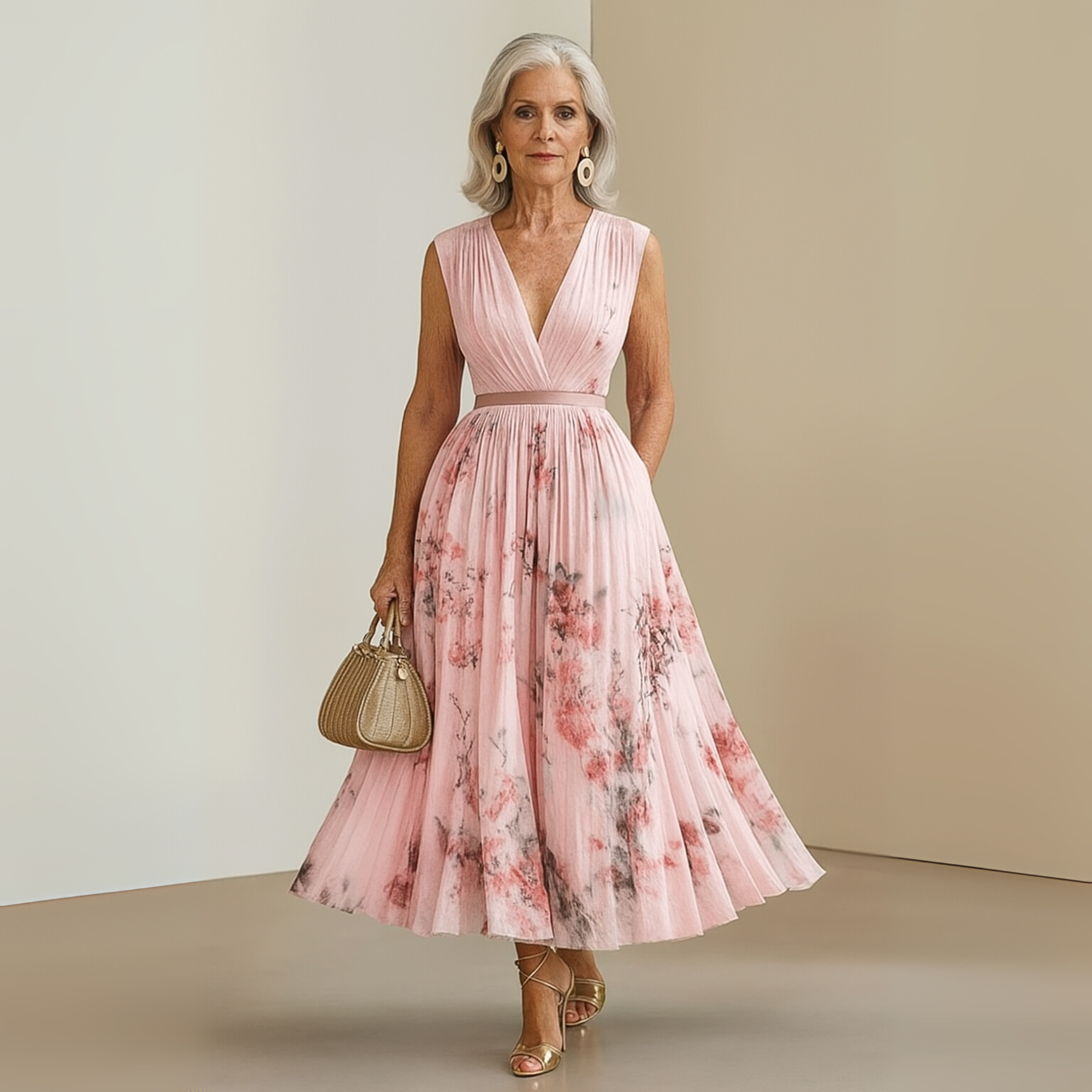Marenza | Dames Maxi Jurk V-Hals Geplooid Bloemenprint