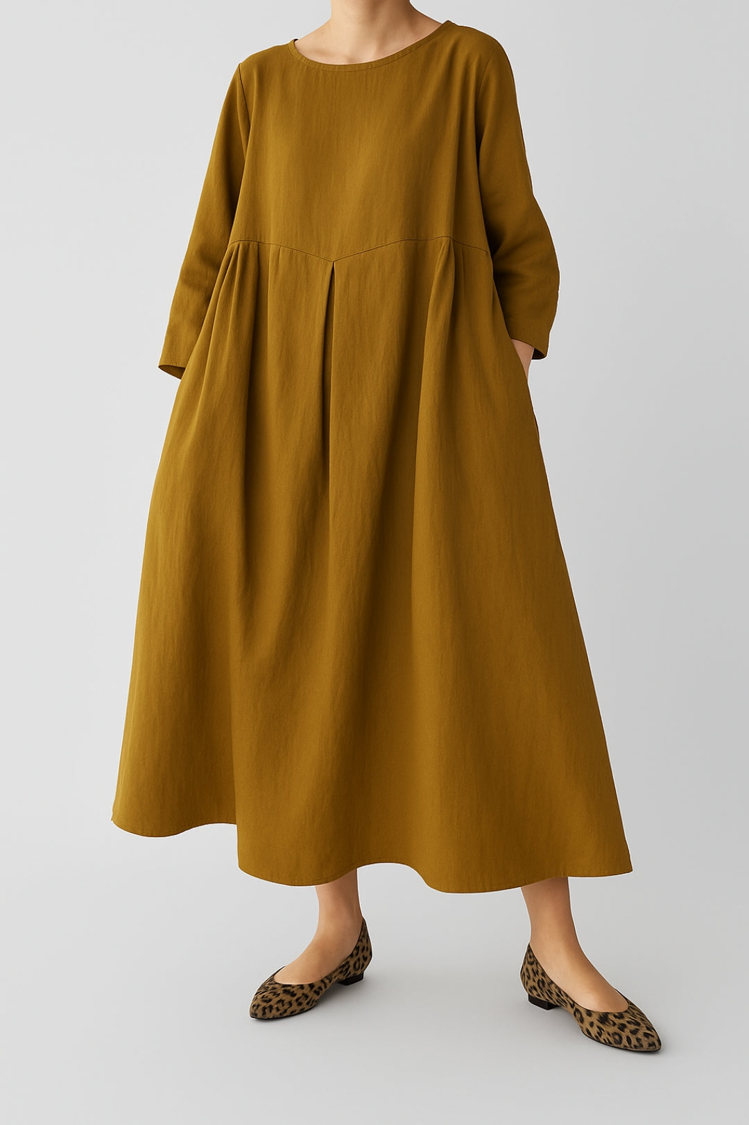 Mavinia | Dames Boothals Geplooide Losse Pasvorm Elegant Midi Jurk