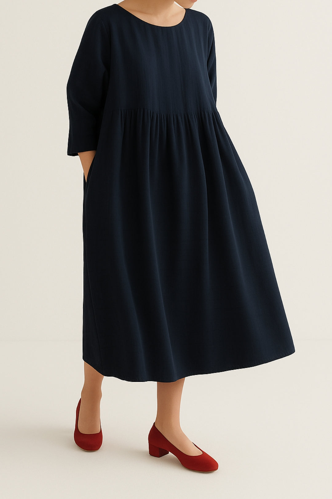 Mavinia | Dames Boothals Geplooide Losse Pasvorm Elegant Midi Jurk