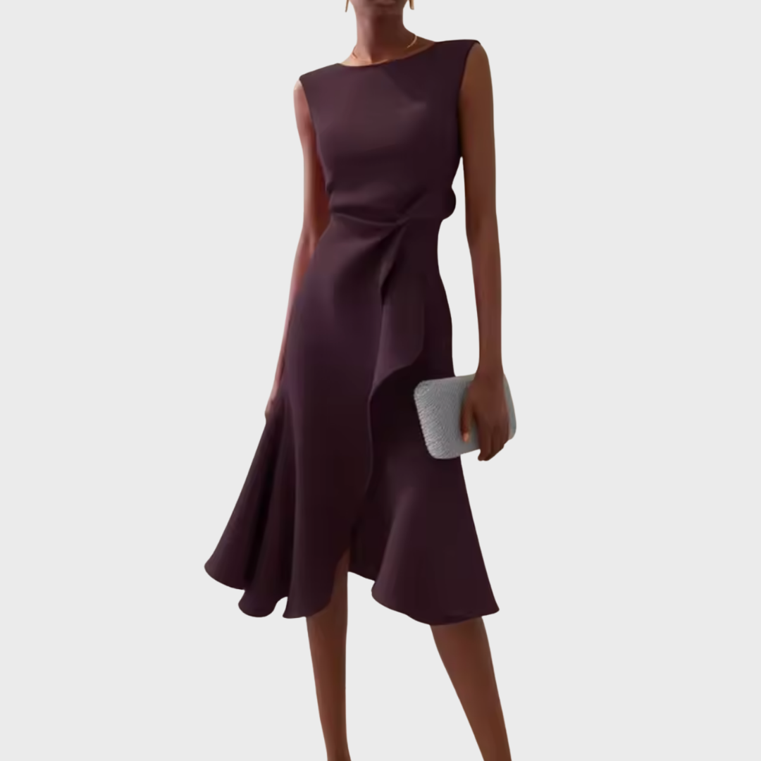 Mireille | Dames Midi Jurk Mouwloos Ruche Zoom Strikceintuur