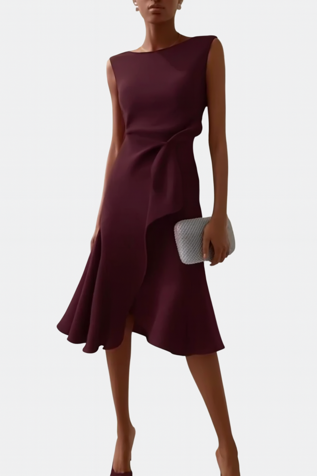 Mireille | Dames Midi Jurk Mouwloos Ruche Zoom Strikceintuur