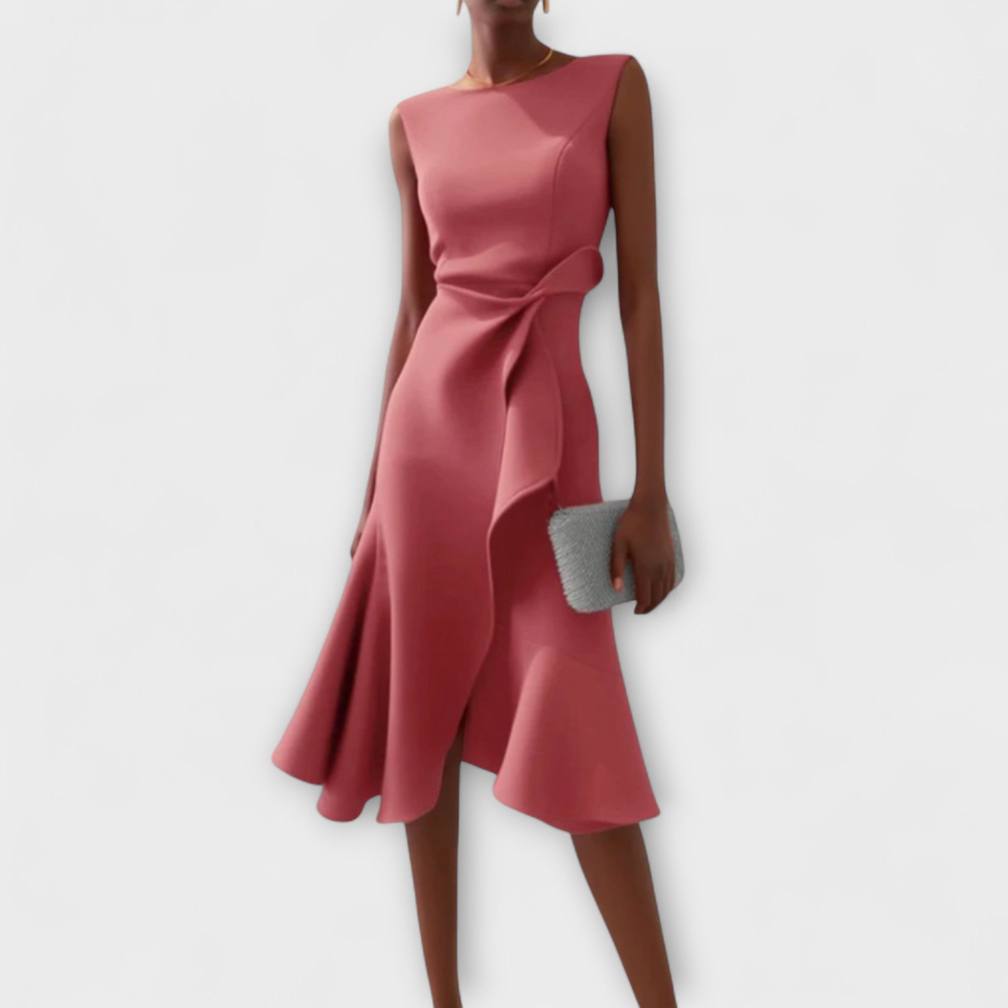 Mireille | Dames Midi Jurk Mouwloos Ruche Zoom Strikceintuur