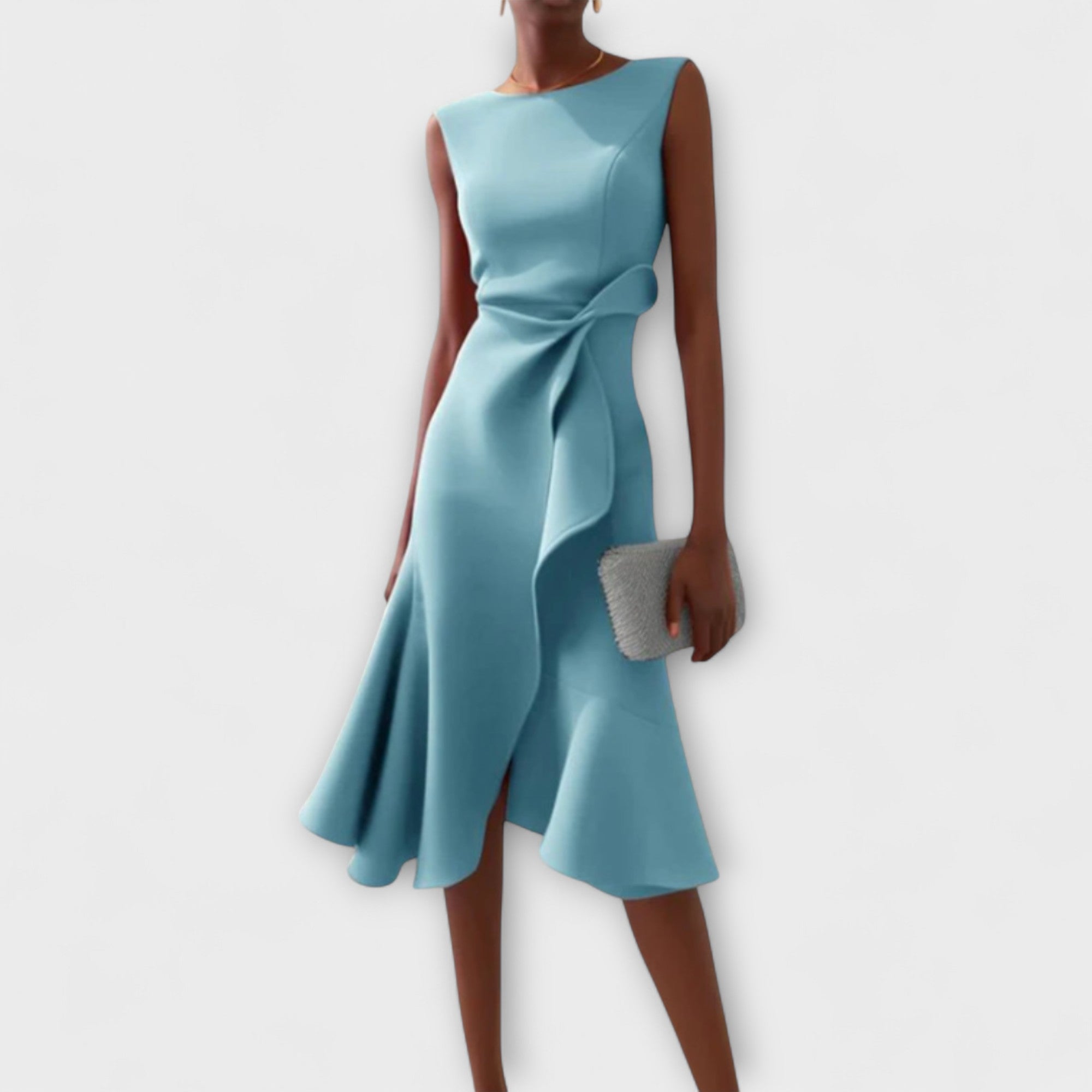 Mireille | Dames Midi Jurk Mouwloos Ruche Zoom Strikceintuur