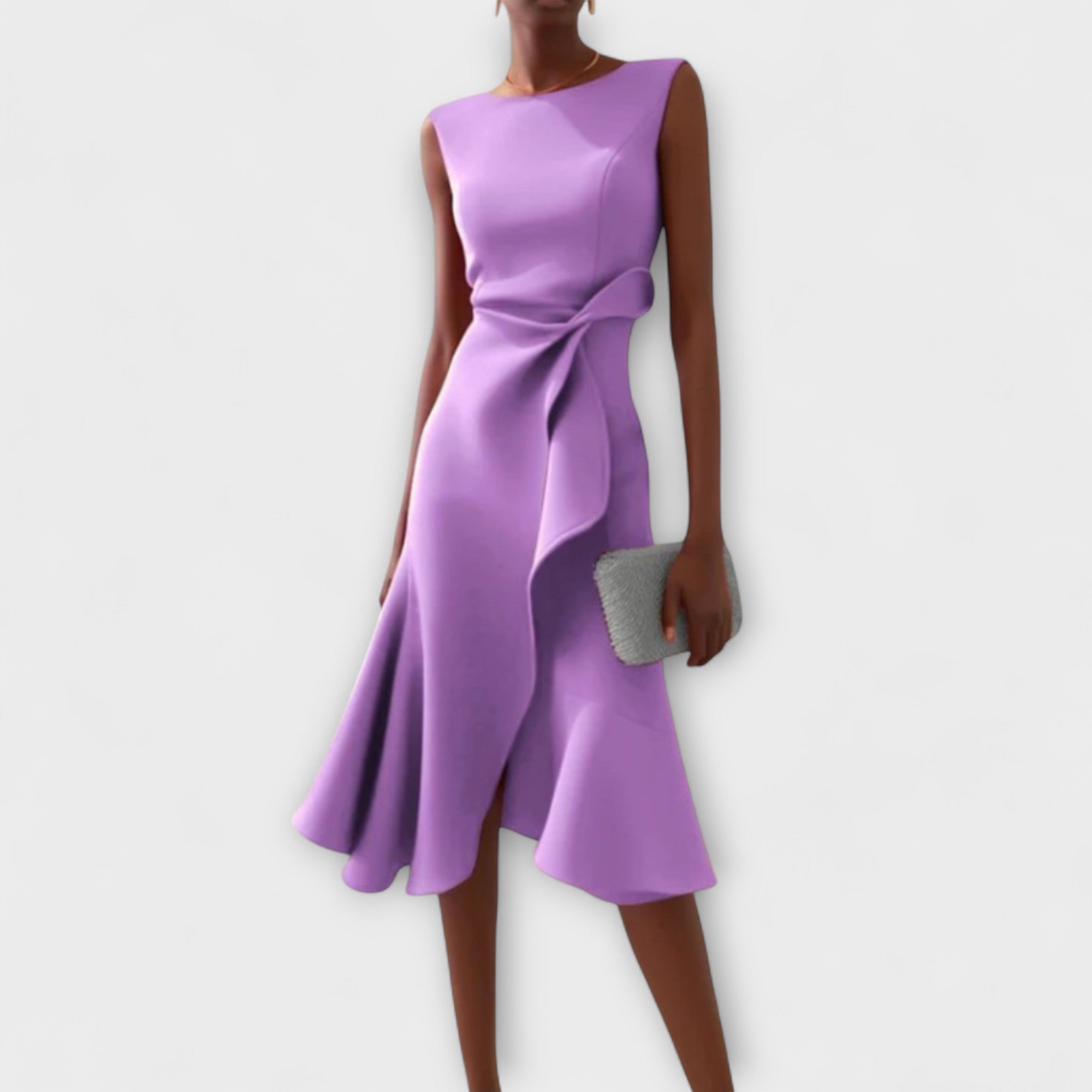Mireille | Dames Midi Jurk Mouwloos Ruche Zoom Strikceintuur