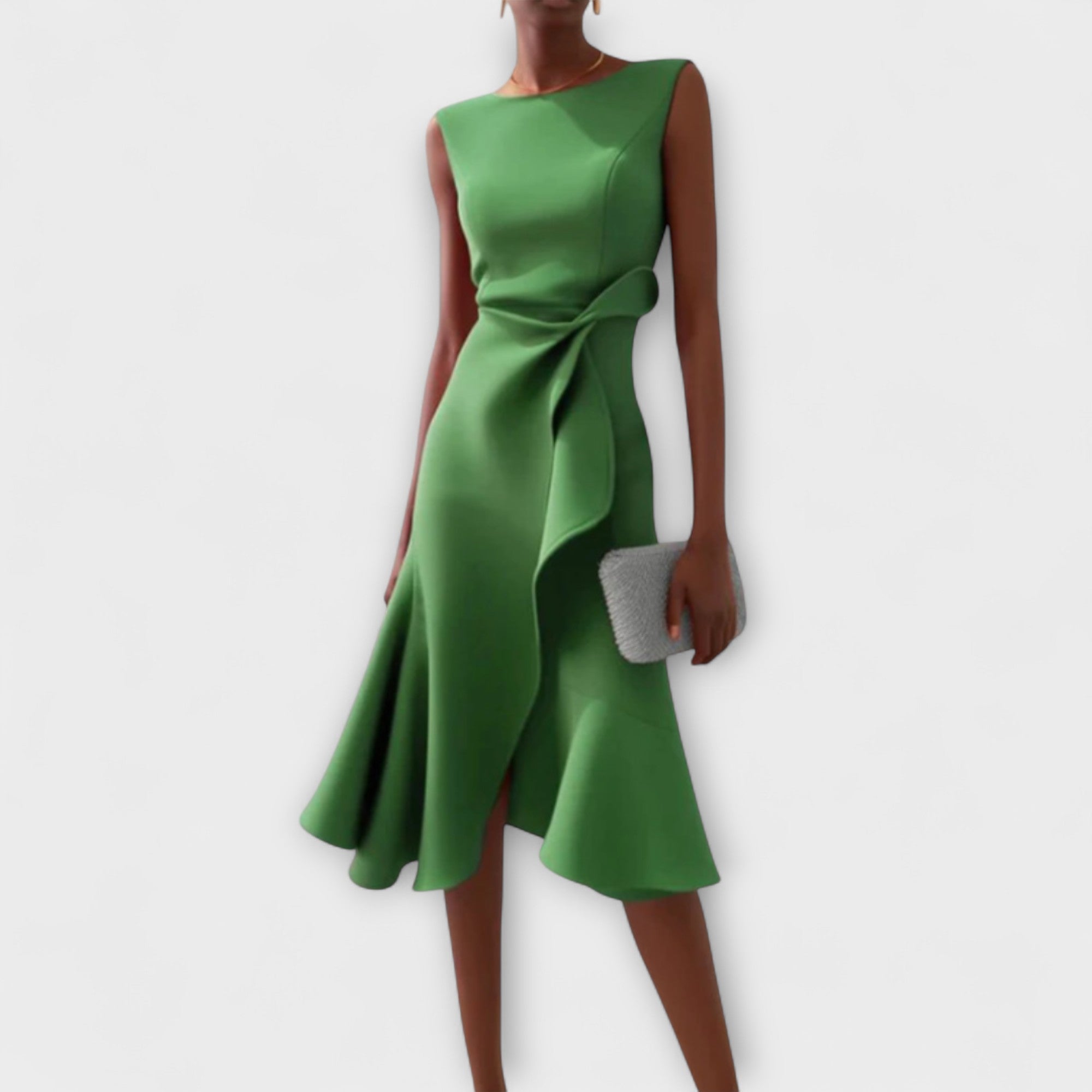 Mireille | Dames Midi Jurk Mouwloos Ruche Zoom Strikceintuur