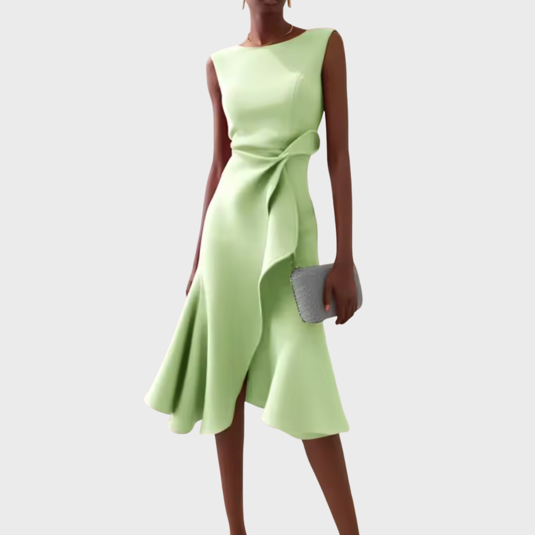 Mireille | Dames Midi Jurk Mouwloos Ruche Zoom Strikceintuur