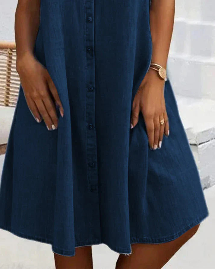 Anna | Dames Denim Blousejurk met Knoopsluiting