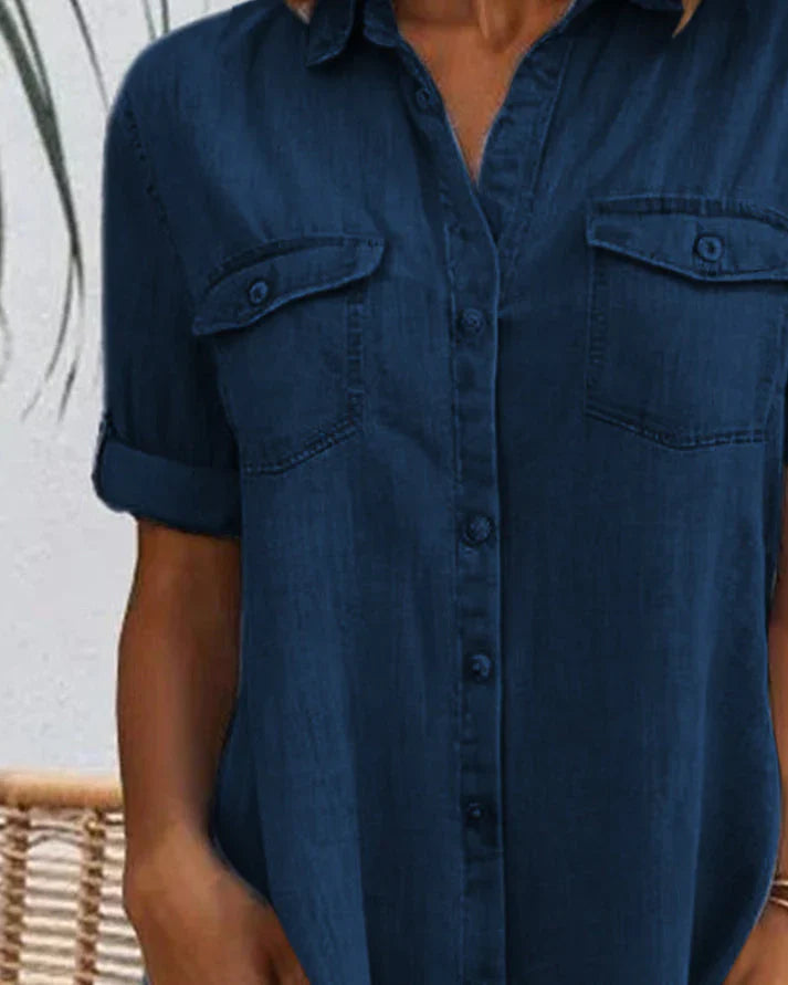 Anna | Dames Denim Blousejurk met Knoopsluiting