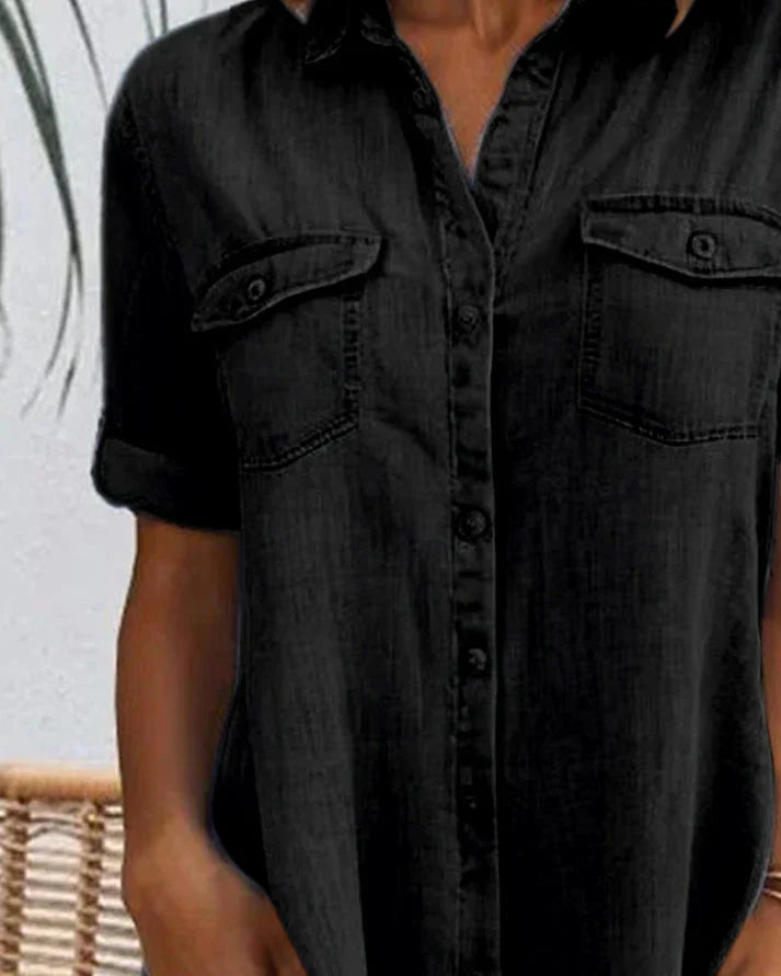 Anna | Dames Denim Blousejurk met Knoopsluiting