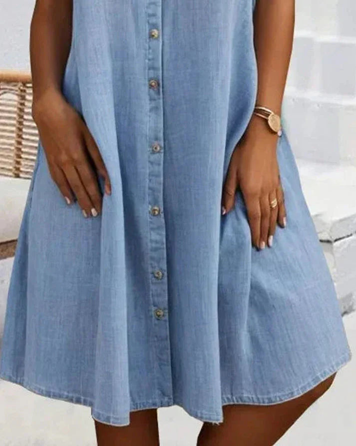 Anna | Dames Denim Blousejurk met Knoopsluiting