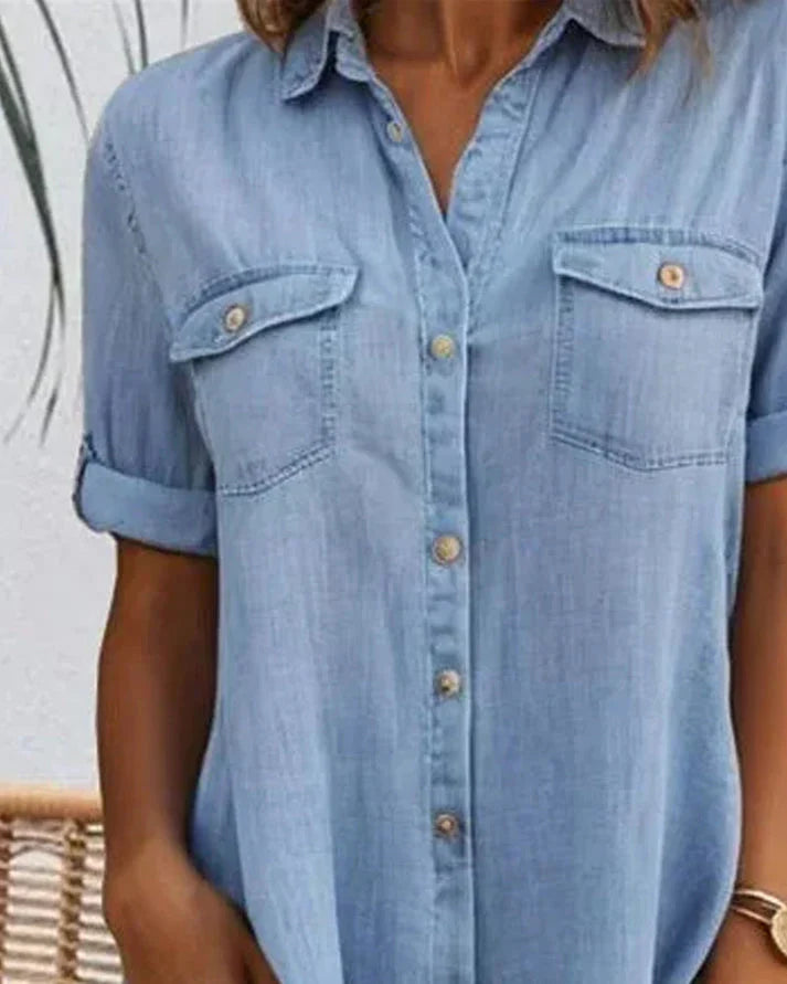Anna | Dames Denim Blousejurk met Knoopsluiting