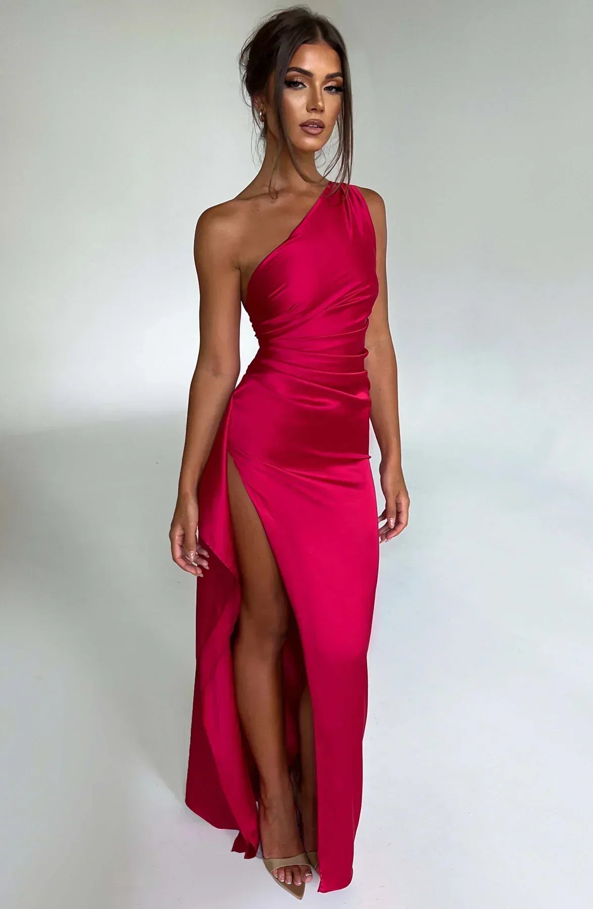 Anna | One Shoulder Maxi Jurk met Split Rood (nog 3 op voorraad)