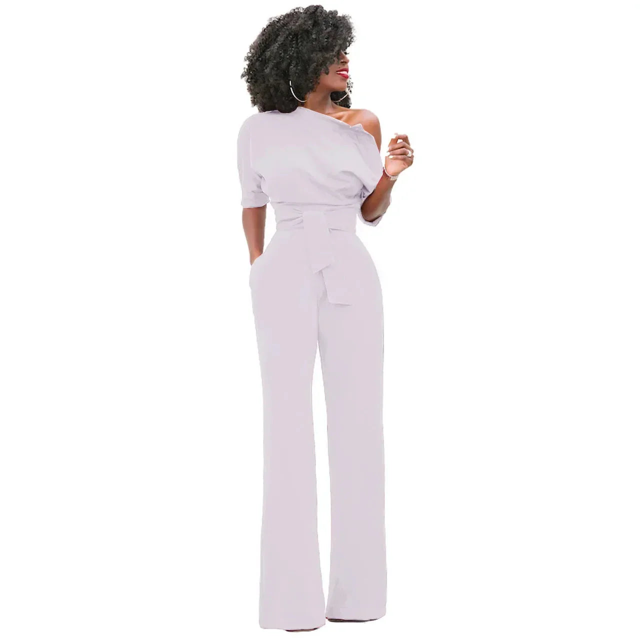 Anouk | Jumpsuit met Open Schouder en Strikband Lila