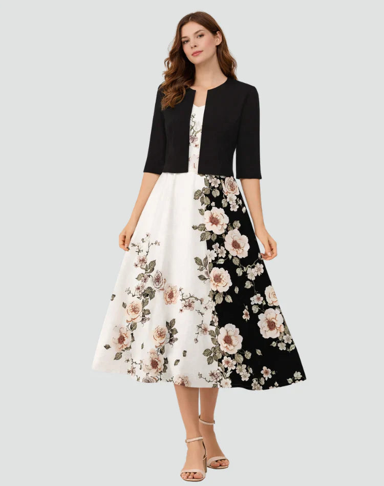 Anouk | Tweedelige Set Met Gebloemde Midi Jurk En Jasje
