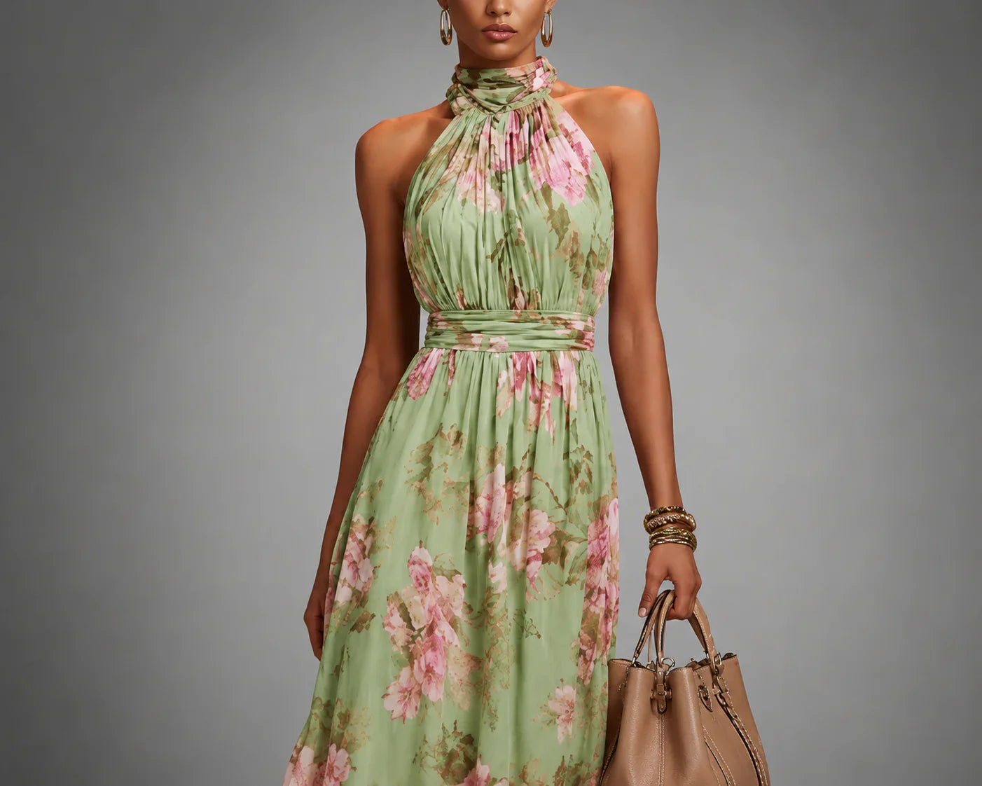 Bo | Dames Maxi Jurk met Halternek en Bloemenprint