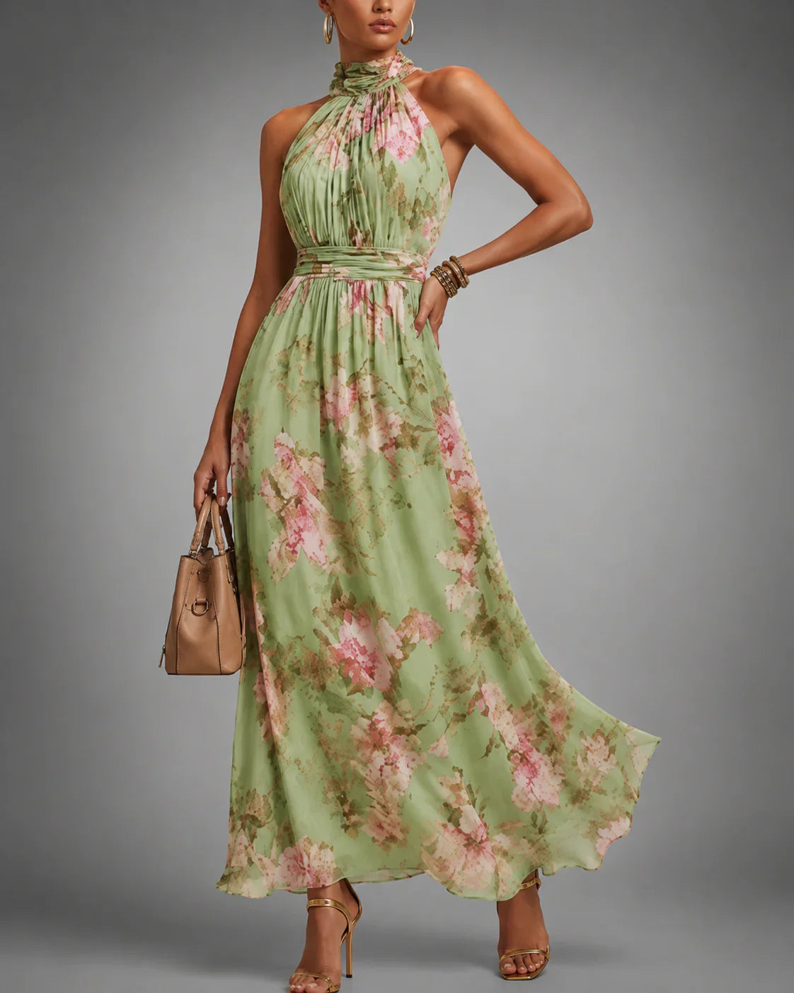 Bo | Dames Maxi Jurk met Halternek en Bloemenprint