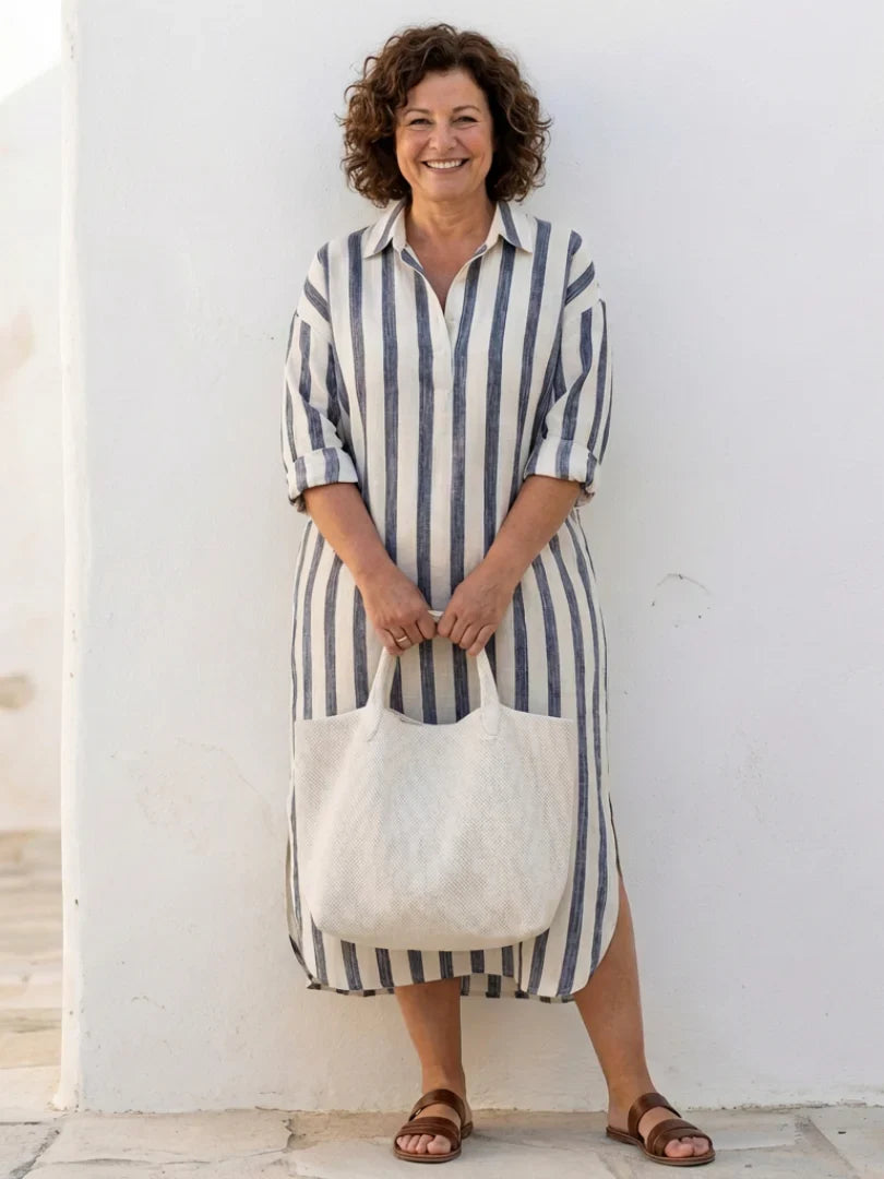 Bo | Gestreepte Midi Shirtjurk