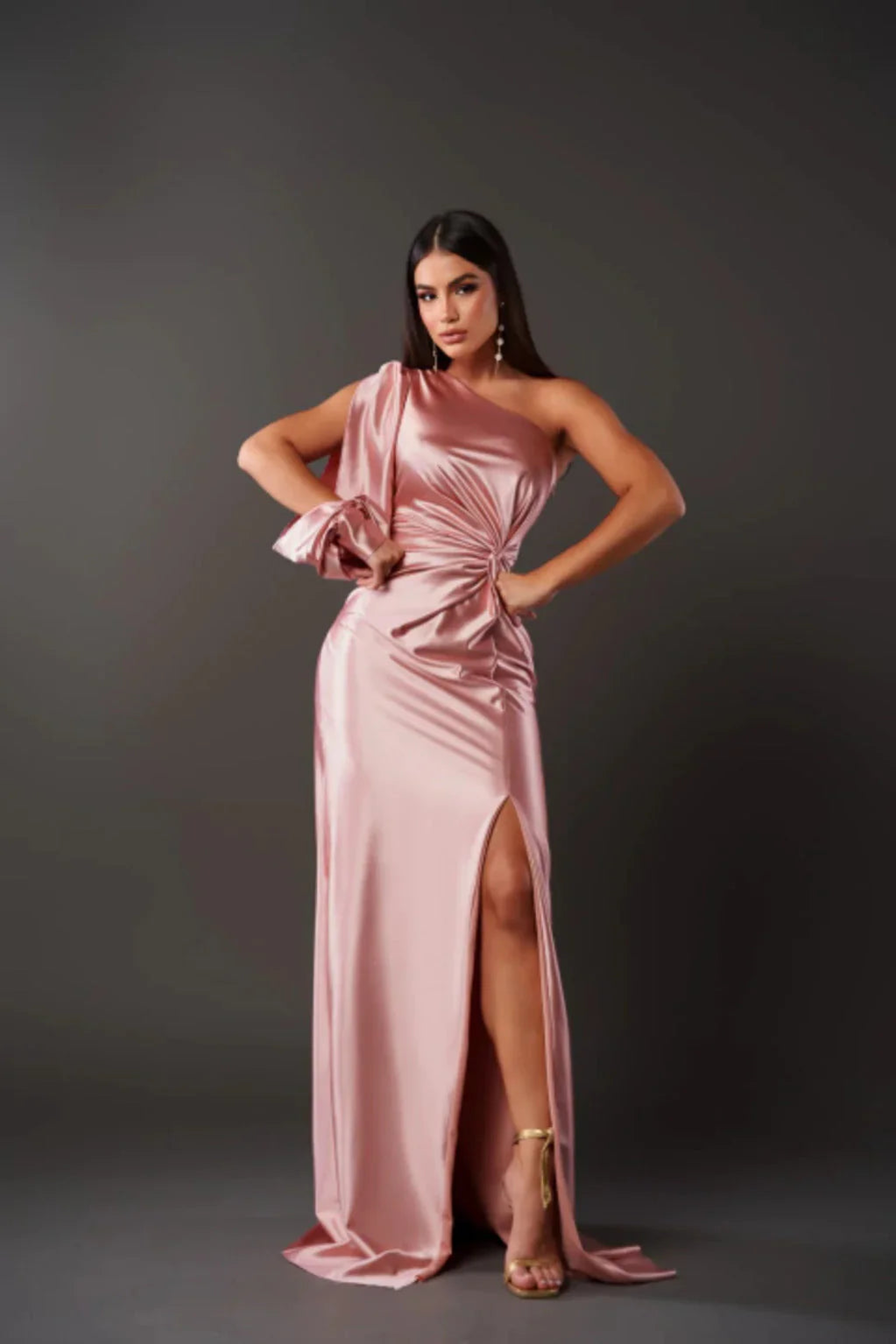 Britt | One-Shoulder Maxi Jurk met Split Roze