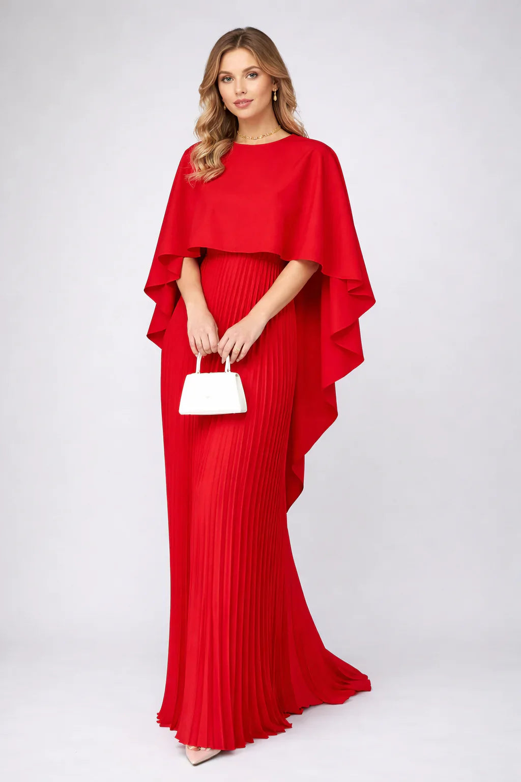 Charlotte | Plissé Maxi Jurk Hoge Hals Rood