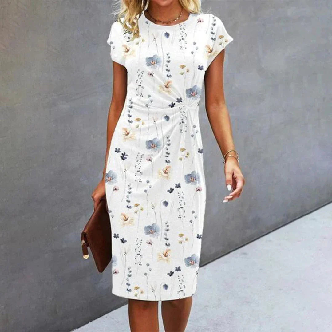 Emma | Bloemen Midi Jurk Korte Mouwen Wit