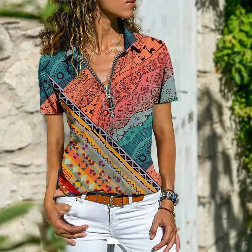 Esmee | Dames T-Shirt Met Rits En Print Ontwerp 7