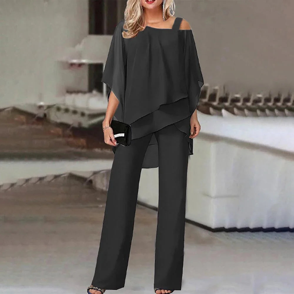 Eva | Dames Jumpsuit Set Off-Shoulder Overlay Top Zwart