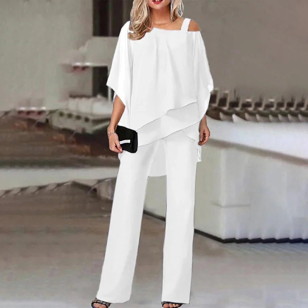 Eva | Dames Jumpsuit Set Off-Shoulder Overlay Top Wit