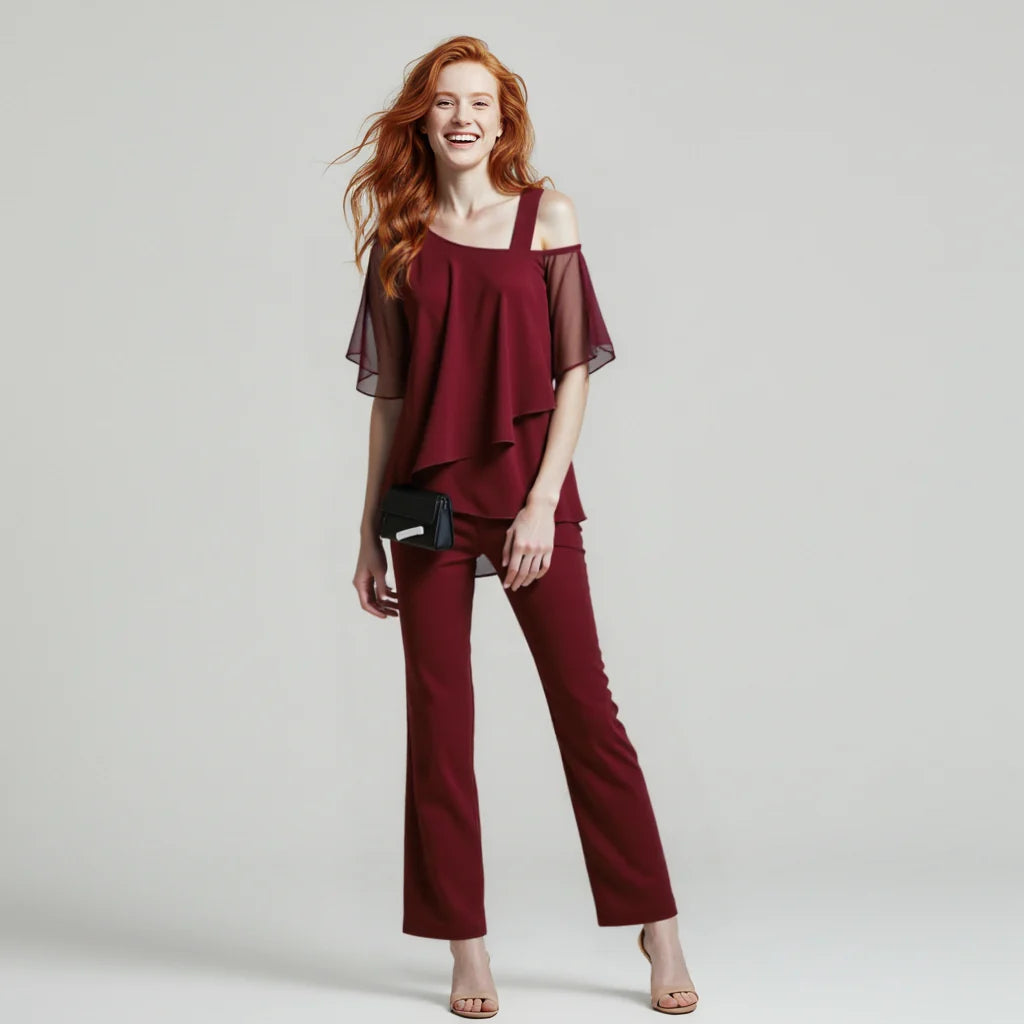 Eva | Dames Jumpsuit Set Off-Shoulder Overlay Top