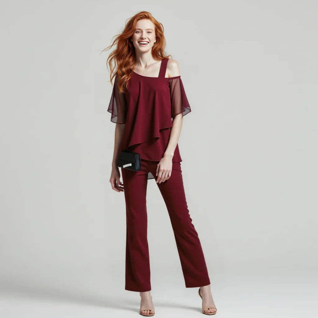 Eva | Dames Jumpsuit Set Off-Shoulder Overlay Top