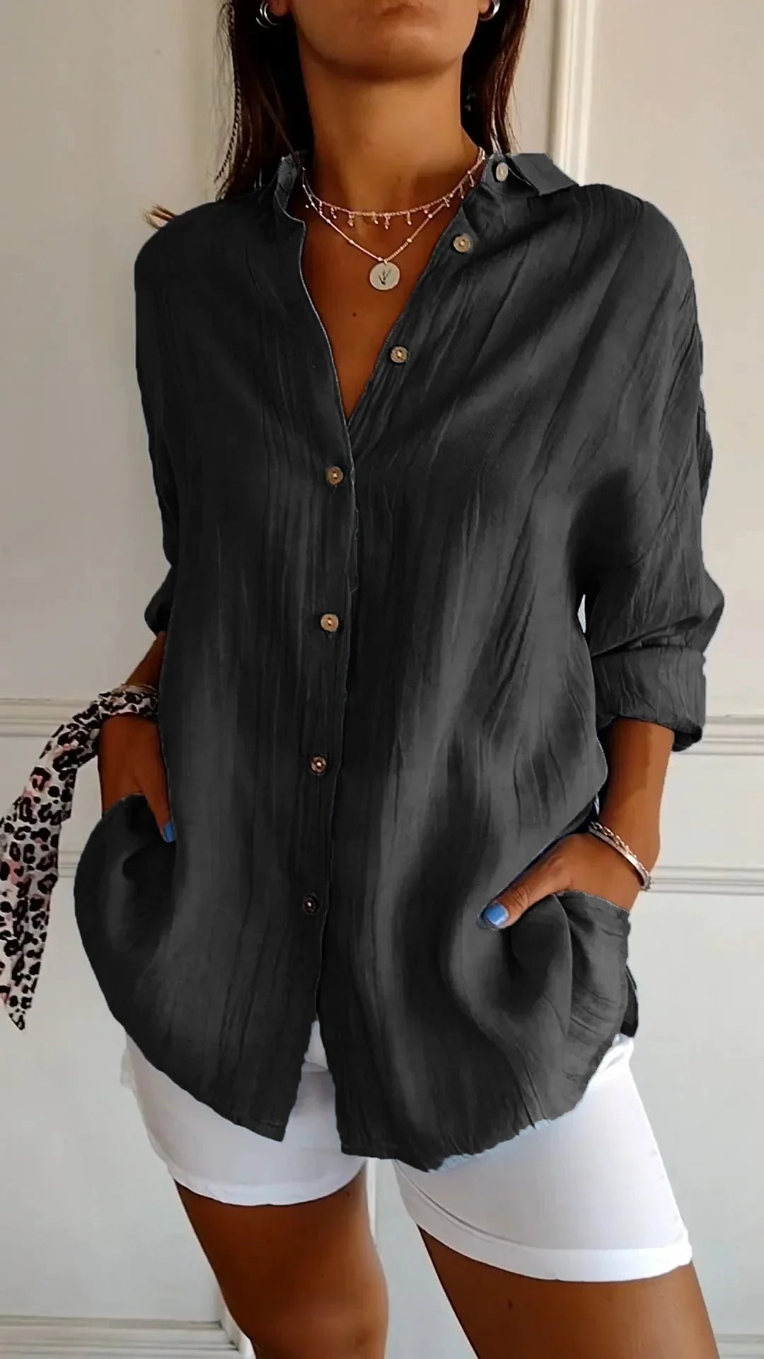 Eva | Dames Oversized Blouse Lange Mouwen Zwart