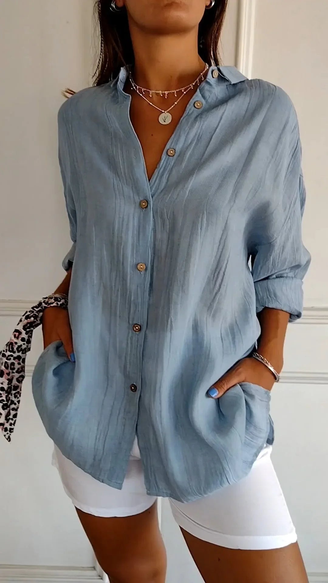 Eva | Dames Oversized Blouse Lange Mouwen Blauw