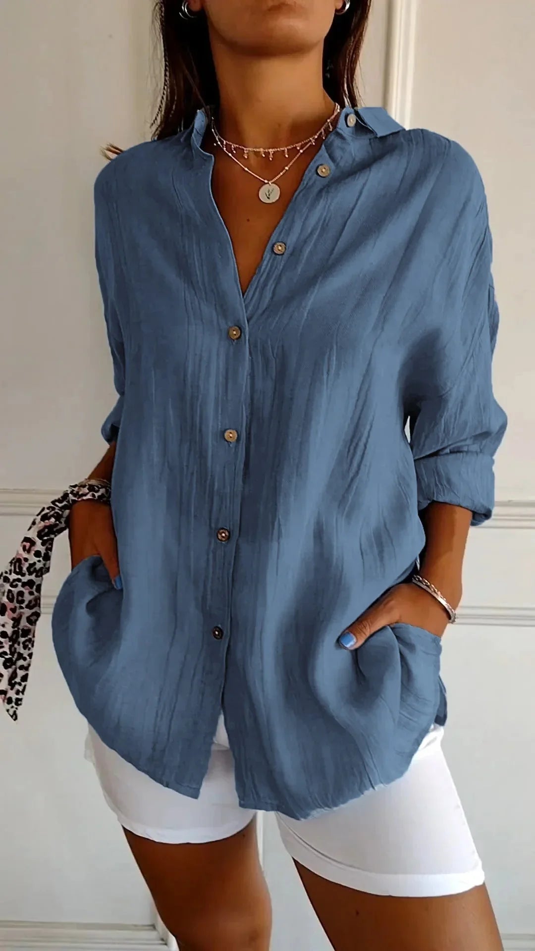 Eva | Dames Oversized Blouse Lange Mouwen Donkerblauw