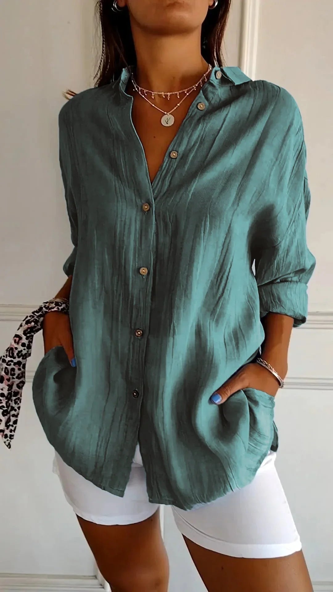 Eva | Dames Oversized Blouse Lange Mouwen Zeegroen