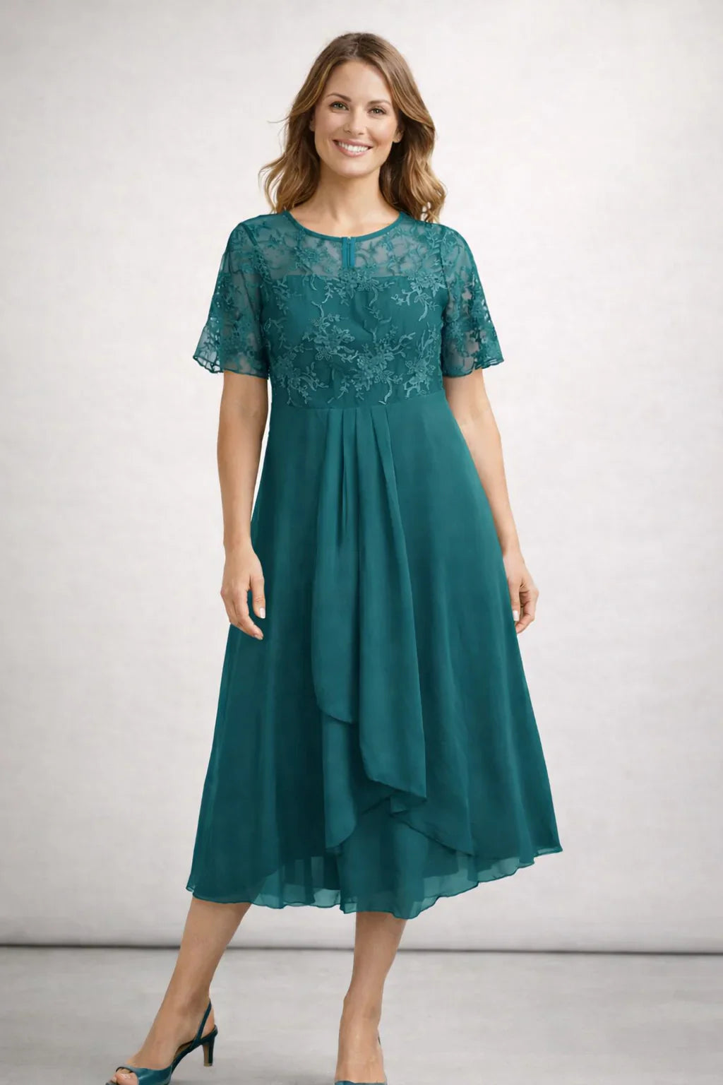 Eva | Midi Jurk met Kanten Top Turquoise