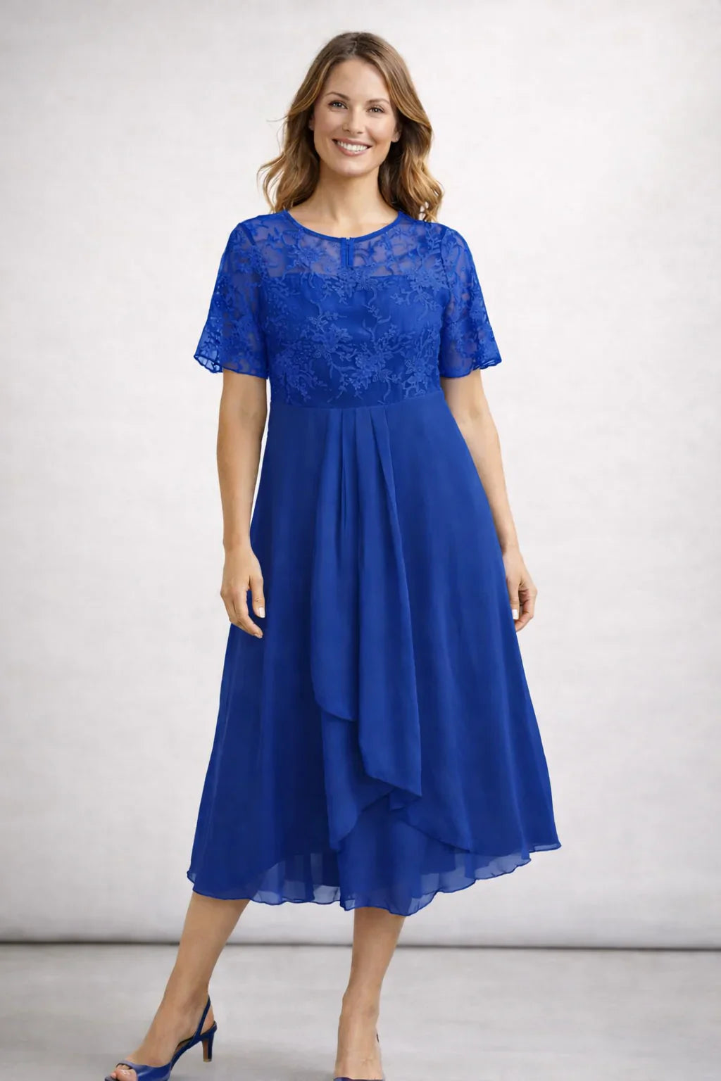 Eva | Midi Jurk met Kanten Top Donkerblauw