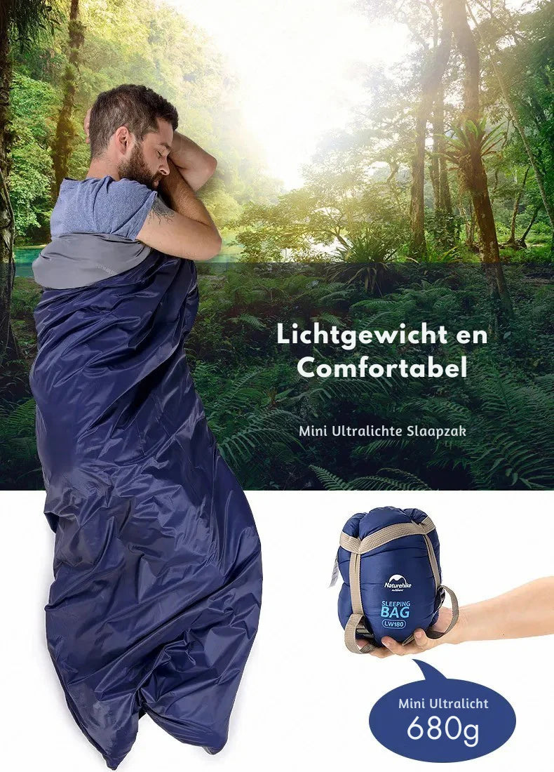Compacte slaapzak outdoor camping opbergtas met label, gemakkelijk te vervoeren voor backpacken en reizen