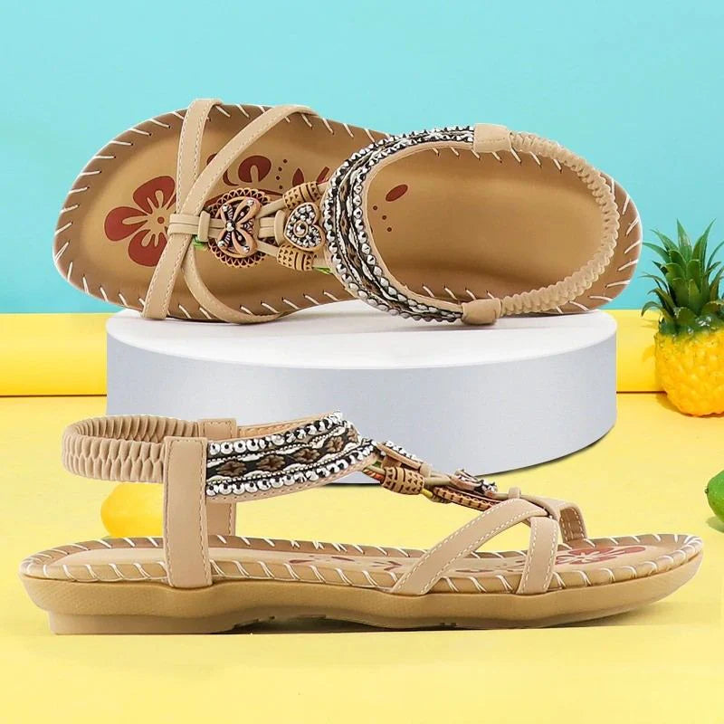 Platte sandalen met kleurrijke kralen en comfortabele bandjes