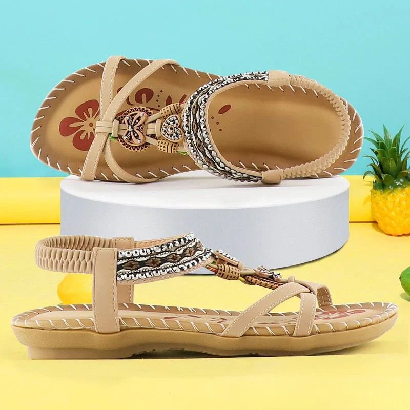Fenna | Dames Sandalen met Decoratieve Kralen Mahonie Bruin