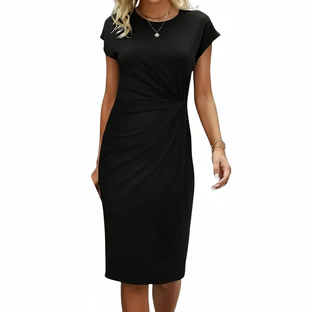 Hanne | Dames Midi Jurk met Korte Mouw, Ronde Hals