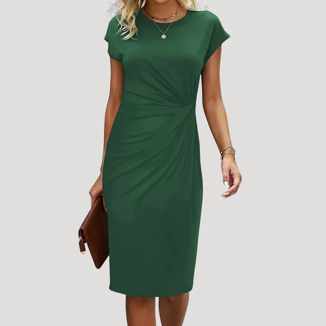 Hanne | Dames Midi Jurk met Korte Mouw, Ronde Hals Groen