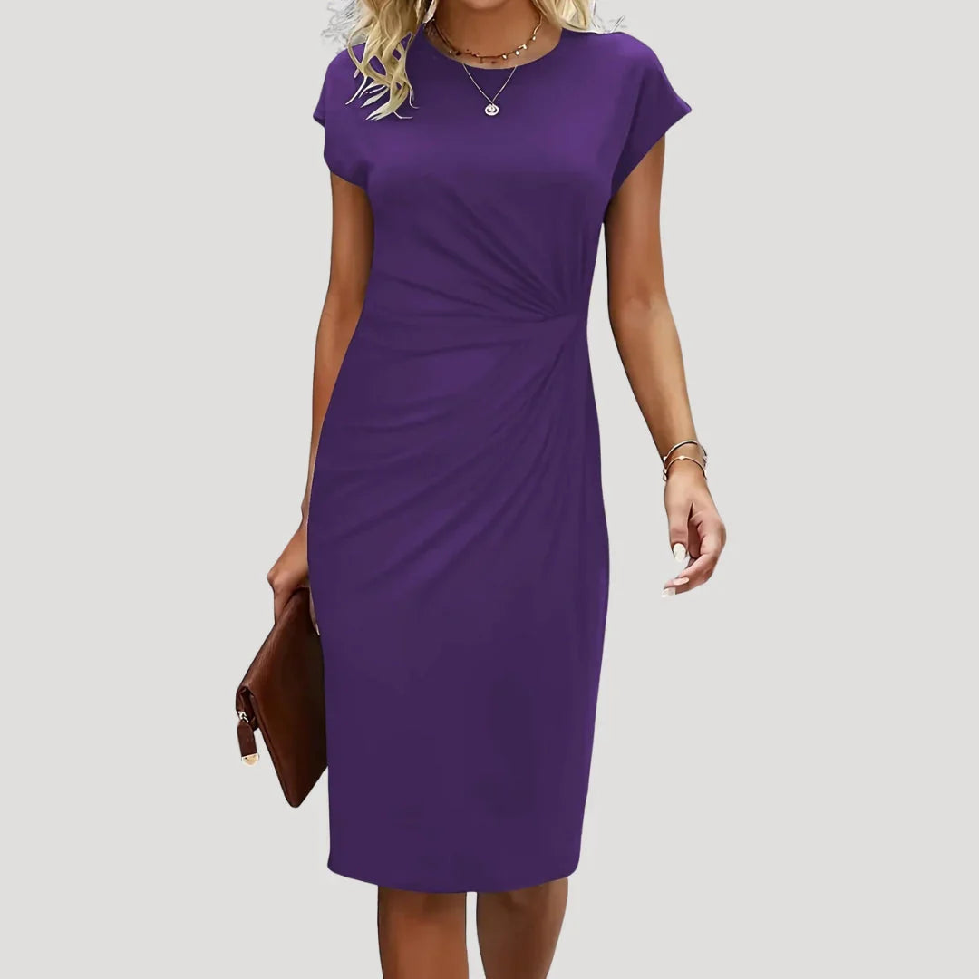 Hanne | Dames Midi Jurk met Korte Mouw, Ronde Hals Paars