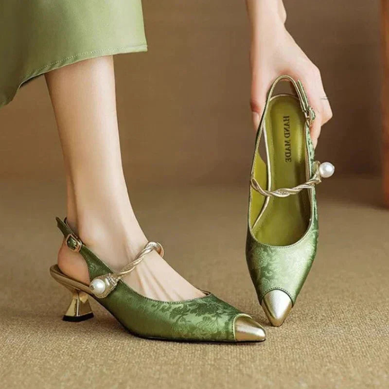 Hanne | Dames Slingback Pumps met Enkelbandje Groen