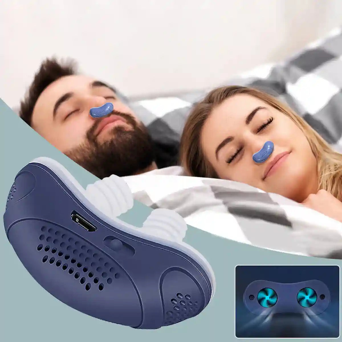 Compact anti-snurk neusstuk met siliconen pluggen voor comfortabele pasvorm tijdens de slaap