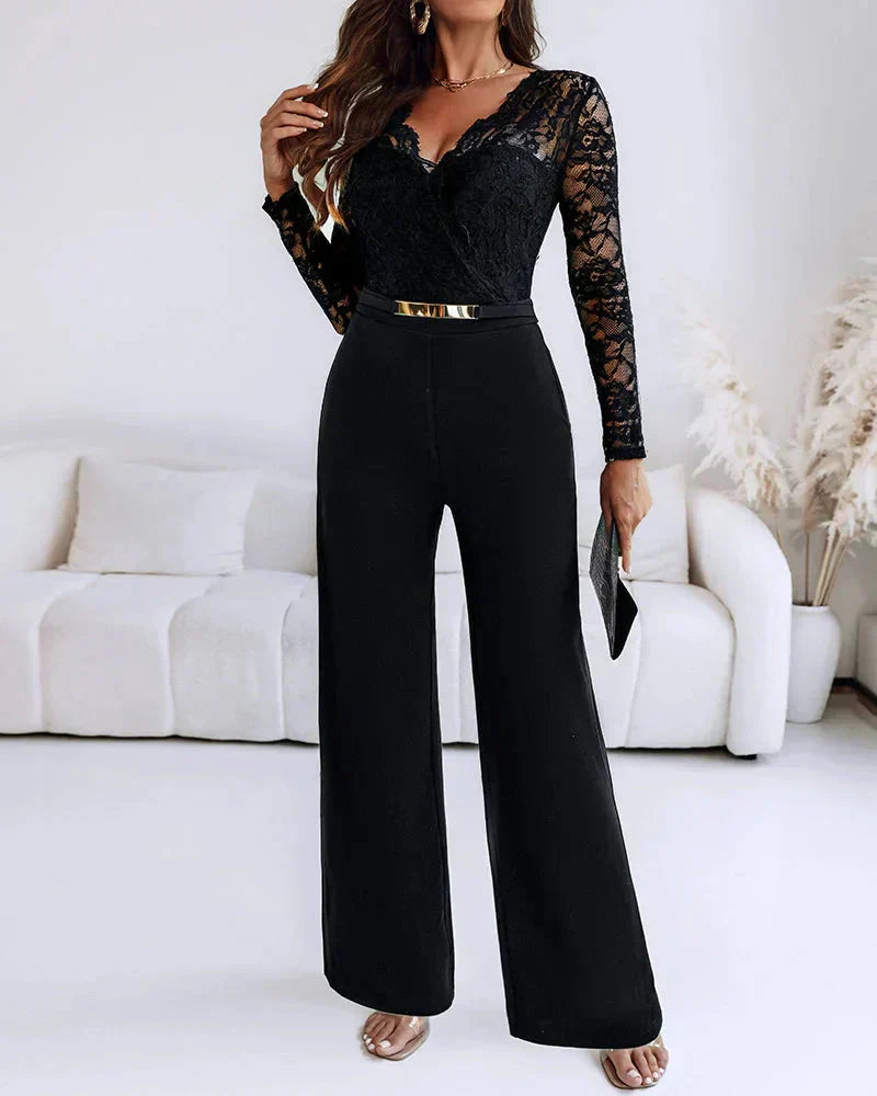 Ilse | Kanten Jumpsuit met Wijde Pijpen