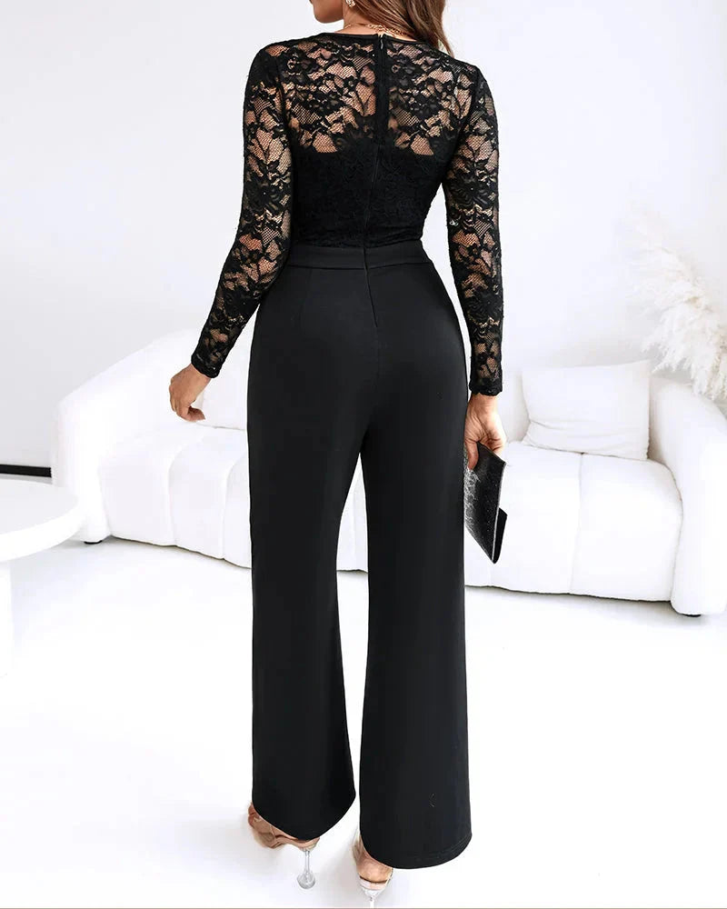Ilse | Kanten Jumpsuit met Wijde Pijpen