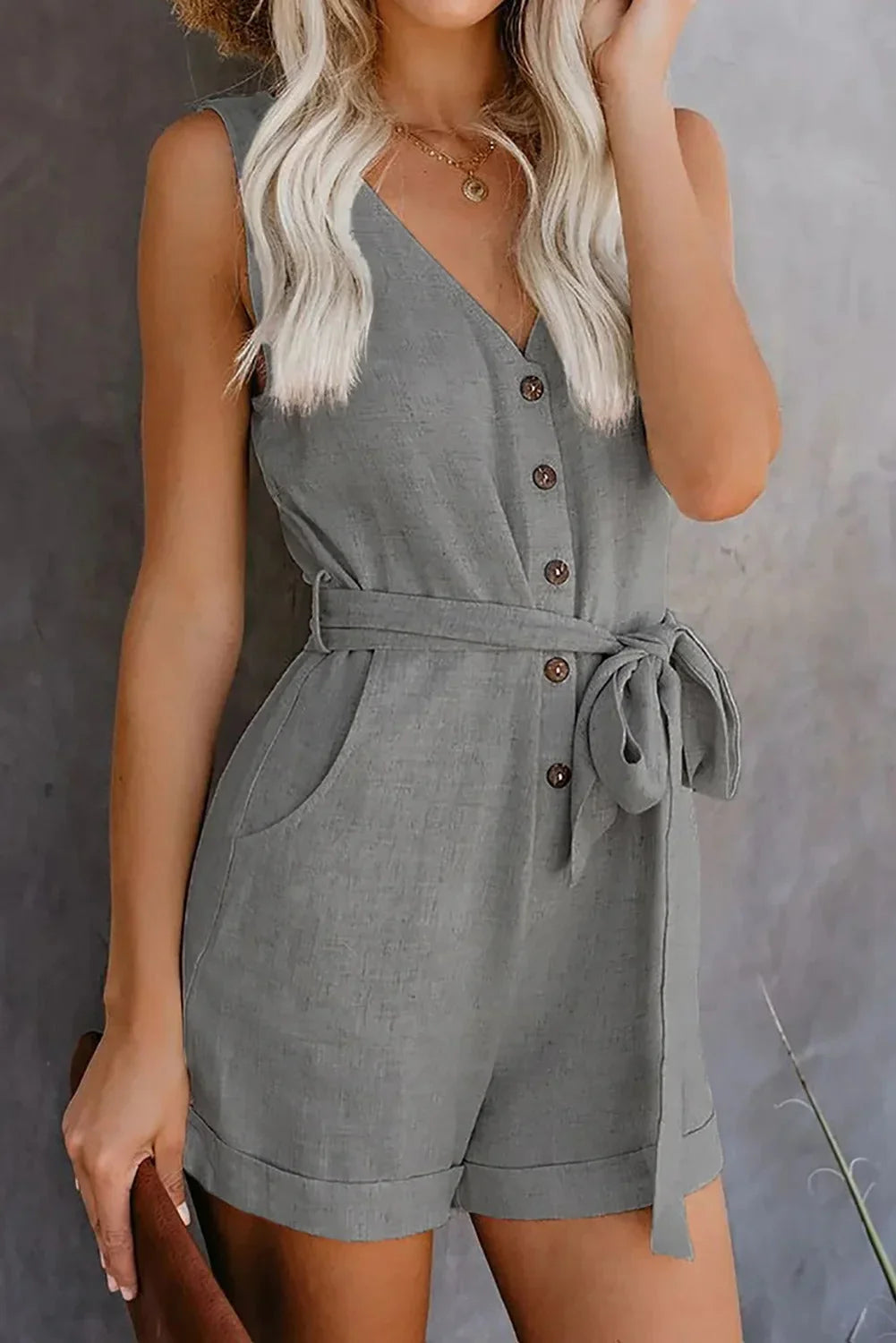 Imke | Dames Korte Jumpsuit met V-Hals Grijs