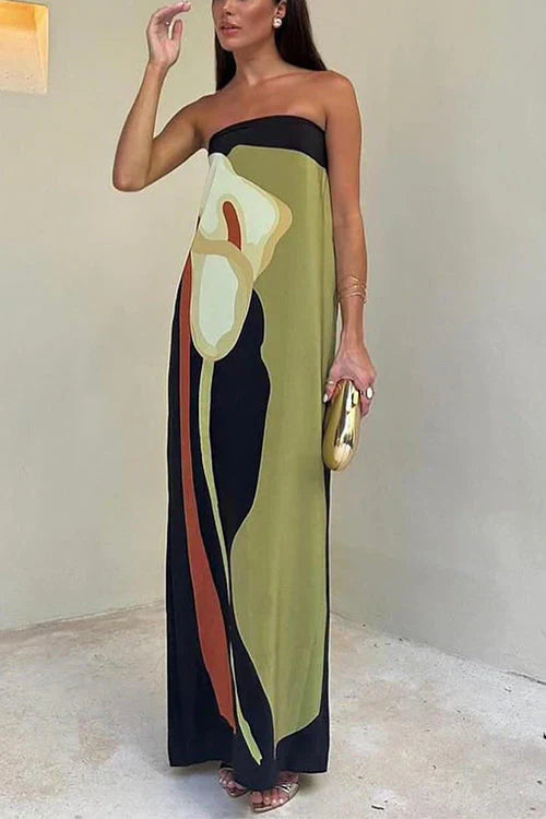 Imke | Strapless Maxi Jurk met Print