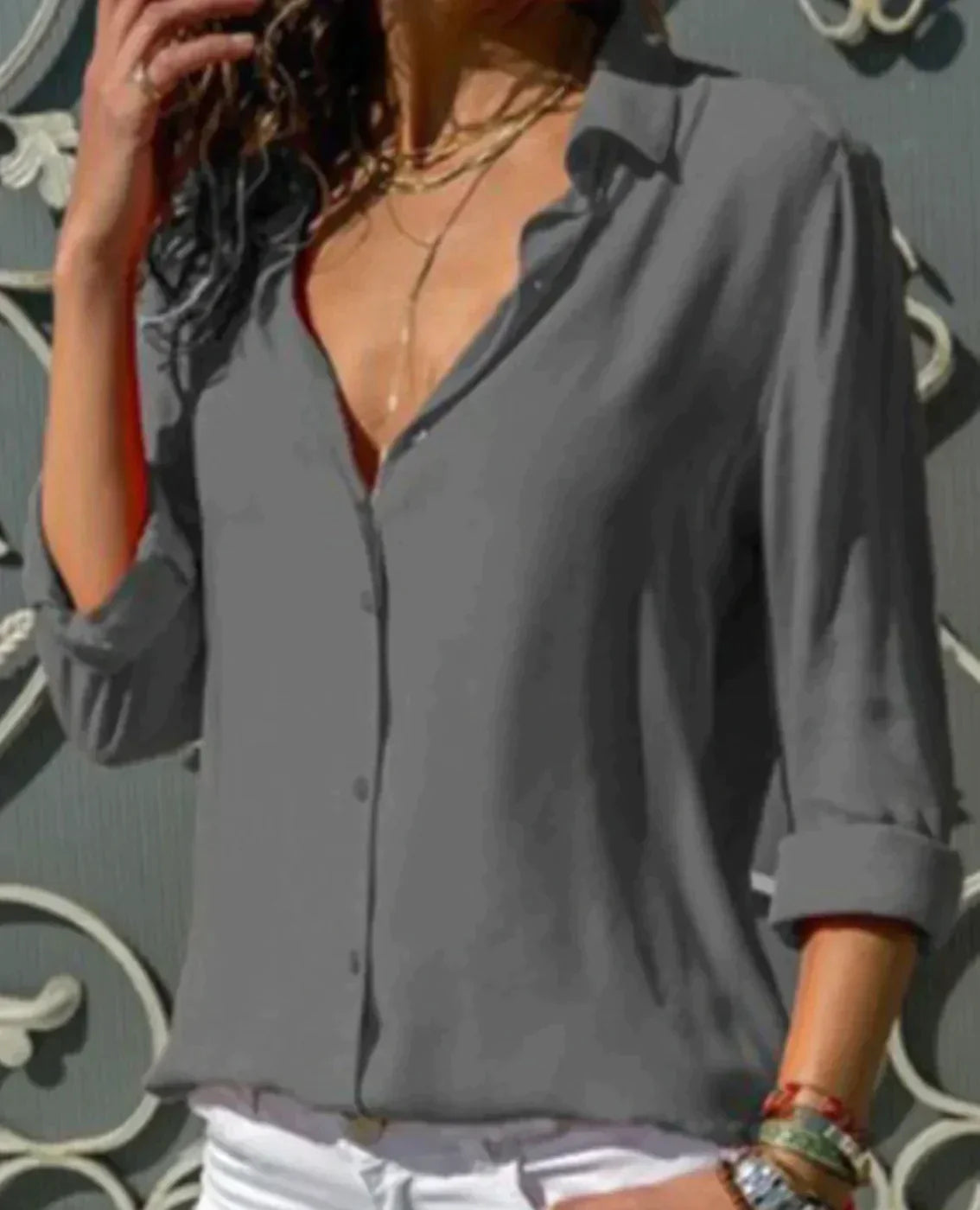 Jasmijn | Dames Satijnen Blouse Grijs